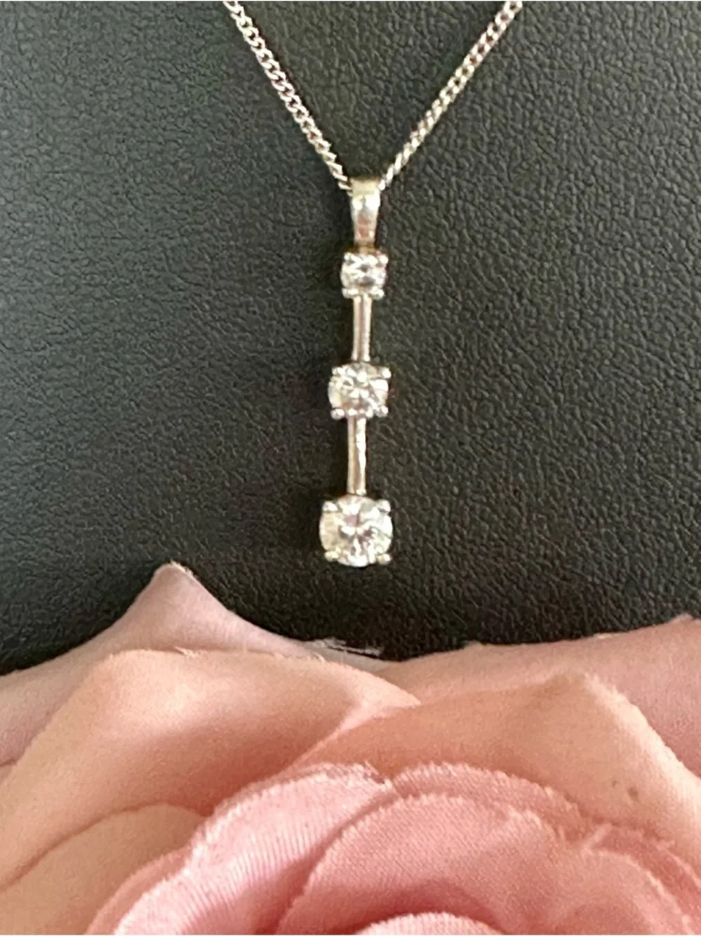 Sterling Silver Drop Pendant Necklace 3-Stone CZ